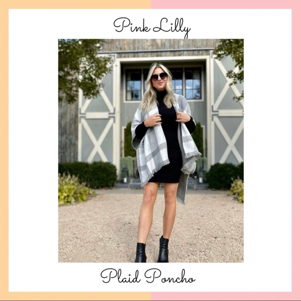 NEW WITH TAGS Pink lily grey plaid poncho